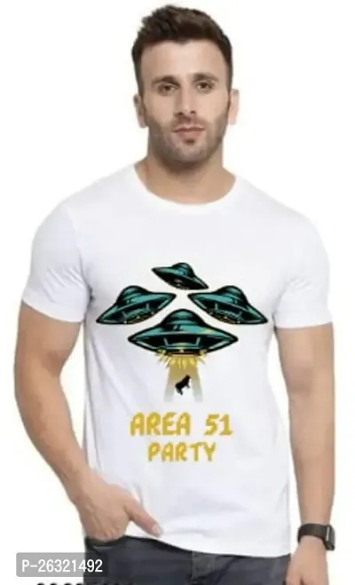 Zenloop Styles Round Neck Party Area 51 Printed Tshirt White-thumb0