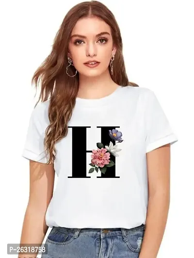 Zenloop Styles Women Round Neck H Flower Printed T-Shirts White