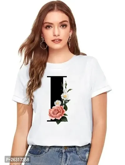 Zenloop Styles Women Round Neck J Flower Printed T-Shirts White-thumb0