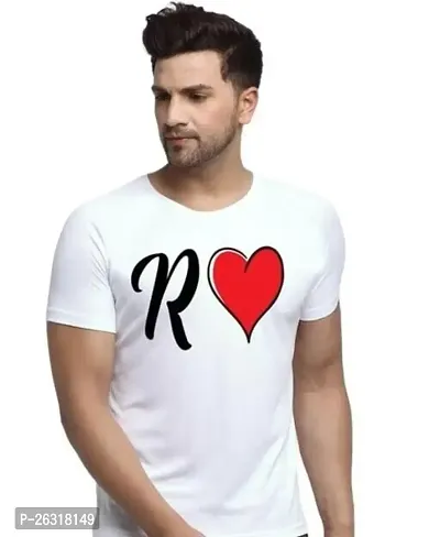 Zenloop Styles Round Neck White R and Heart Tshirt for Men-thumb0