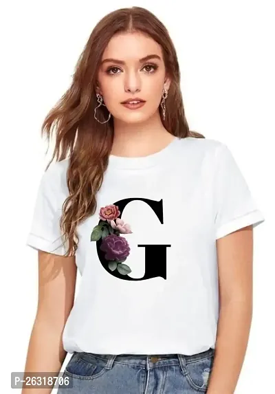 Zenloop Styles Women Round Neck G Flower Printed T-Shirts White