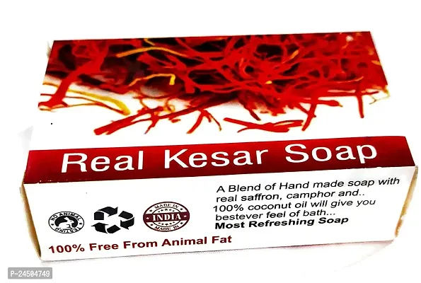 Real kesar handmade soap for skin whitening fairness and glow on face A COMPLETE HAND MADE SOAP WITH FRESH KESAR FRAGRANCE MAKES COMPLETE BATHING EXPERIENCE.(Pack Of 5)