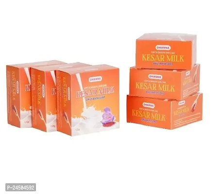 DHANNA Kesar Milk Soap for skin whitening, idle for both boys and girls, usage for glowing skin moisturiser and fairness soap, Pack of 6 125 g each