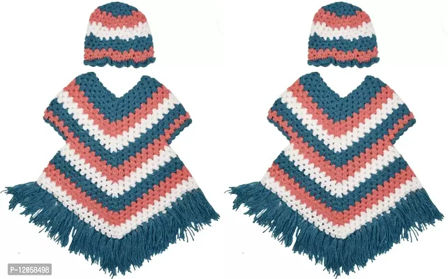 Fabulous Woolen Poncho with Cap For Girls- Pack Of 2