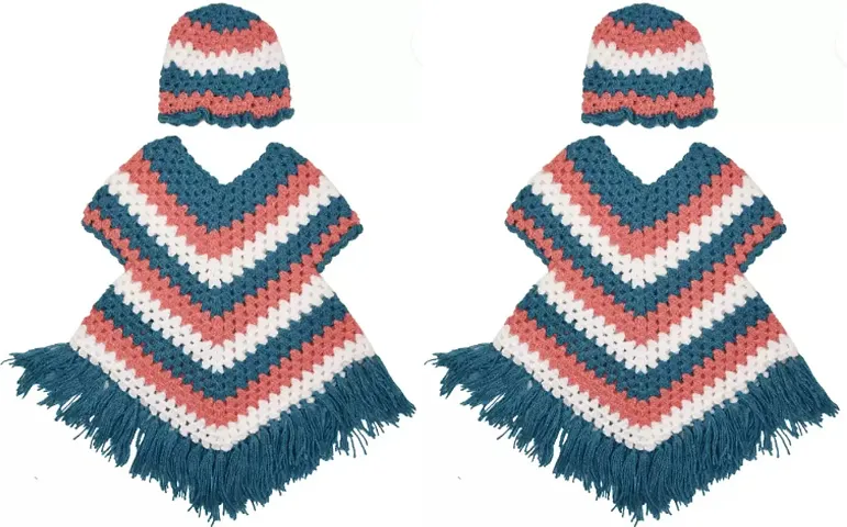 Fabulous Woolen Poncho with Cap For Girls- Pack Of 2