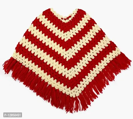 Fabulous Red Woolen Poncho For Girls