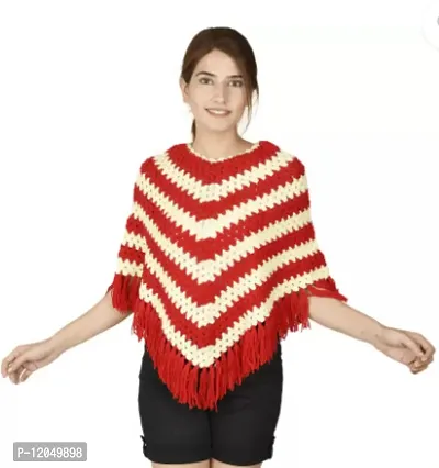 Stylish Woolen Self Pattern Poncho For Women-thumb0