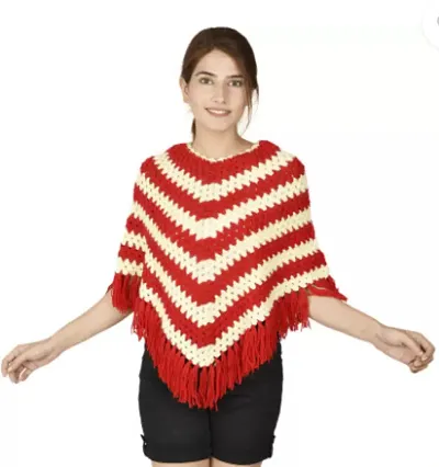 Stylish Woolen Self Pattern Poncho For Women