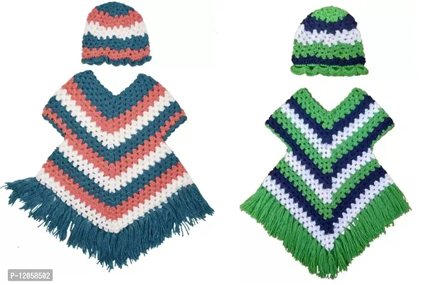 Fabulous Woolen Poncho with Cap For Girls- Pack Of 2