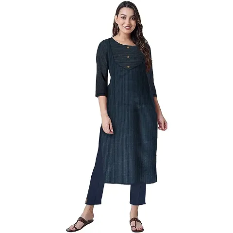 Unique Style Women Lines Kurta and Pant Set Khadi Women/Girls Pure Kurti with Pant (XX-Large, Green)