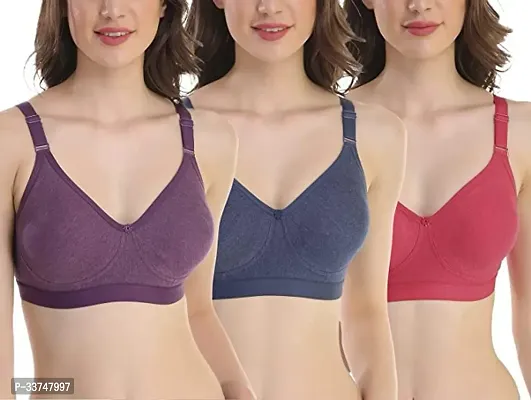 Stylish Multicoloured Cotton Solid Bra For Women Pack Of 3