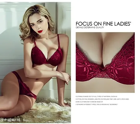 Maroon Cotton Spandex Solid Lingerie Sets For Women