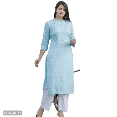 Jai AMBE Creation Women's Rayon Straight Kurti Palazzo Sets(kkurti-001-sky Blue-S)