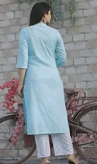 Jai AMBE Creation Women's Rayon Straight Kurti Palazzo Sets(kkurti-001-sky Blue-L)-thumb1