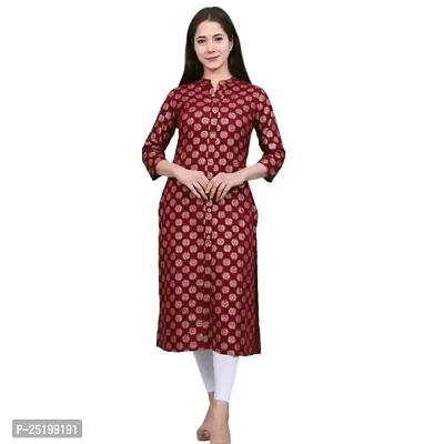 Jai AMBE Creation Women Rayon Casual Gold Printed Straight Kurta(kkurti-002)