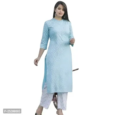 Jai AMBE Creation Women's Rayon Straight Kurti Palazzo Sets(kkurti-001-sky Blue-L)-thumb0