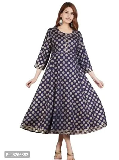 Jai AMBE Creation? Women Printed Viscose Rayon Flared Kurta?(Jkurti-02-Navy Blue-L)