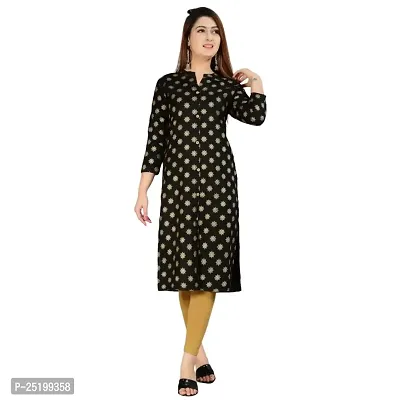 Jai AMBE Creation Women Rayon Casual Gold Printed Straight Kurta(kkurti-002)