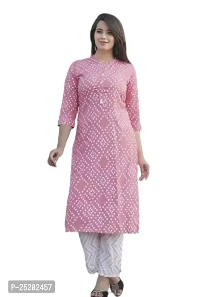 Jai AMBE Creation Women's Rayon Straight Kurti Palazzo Sets(kkurti-001-pink-2XL)-thumb0