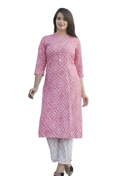 Jai AMBE Creation Women's Rayon Straight Kurti Palazzo Sets(kkurti-001-pink-5XL)