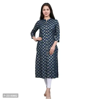 Jai AMBE Creation Women Rayon Casual Gold Printed Straight Kurta(kkurti-002)-thumb0