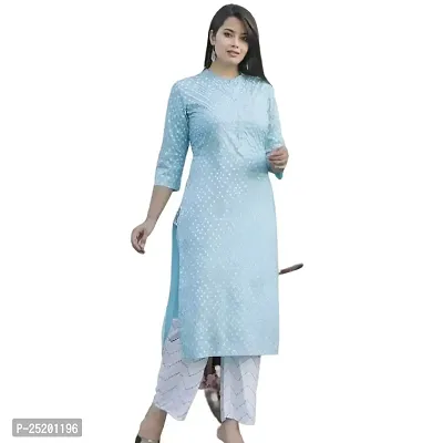 Jai AMBE Creation Women's Rayon Straight Kurti Palazzo Sets(kkurti-001-sky blue-4XL)-thumb0