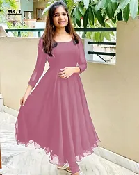 Stylish Pink Georgette Solid Anarkali Kurta For Women-thumb1