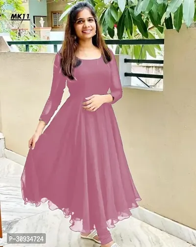 Stylish Pink Georgette Solid Anarkali Kurta For Women-thumb2