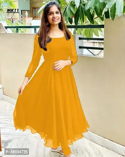 Stylish Orange Georgette Solid Anarkali Kurta For Women-thumb2