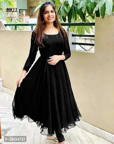 Stylish Black Georgette Solid Anarkali Kurta For Women-thumb2