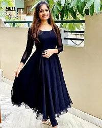 Stylish Navy Blue Georgette Solid Anarkali Kurta For Women-thumb1