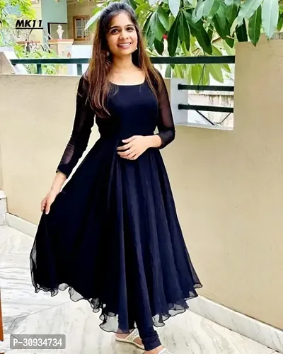 Stylish Navy Blue Georgette Solid Anarkali Kurta For Women-thumb2