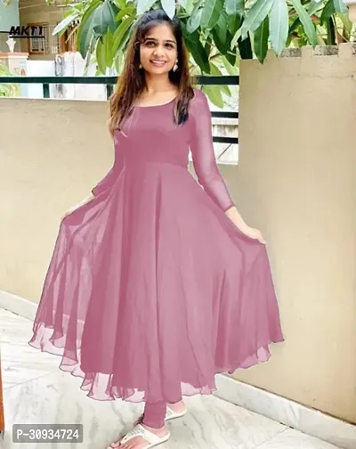 Stylish Pink Georgette Solid Anarkali Kurta For Women-thumb3