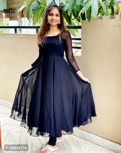 Stylish Navy Blue Georgette Solid Anarkali Kurta For Women-thumb3