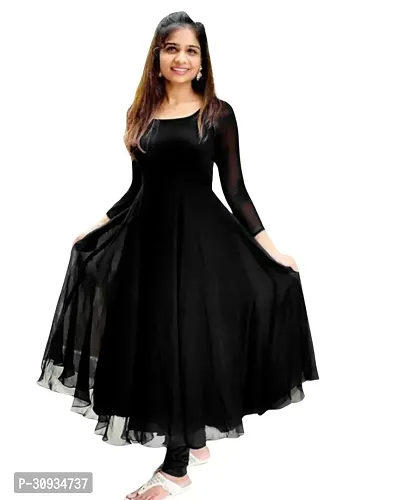 Stylish Black Georgette Solid Anarkali Kurta For Women-thumb0