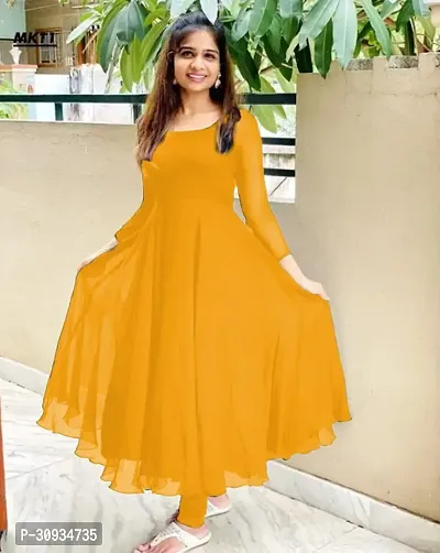 Stylish Orange Georgette Solid Anarkali Kurta For Women-thumb3