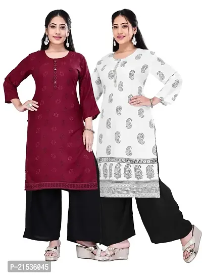 4k fashion Women Printed Kurti for Office Wear, Casual Kurti, Regular Wear,Kurta for Women/Girls Kurtis (M, Maroon and White)