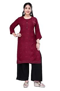 4k fashion Women Printed Kurti for Office Wear, Casual Kurti, Regular Wear,Kurta for Women/Girls Kurtis (M, Maroon)-thumb2