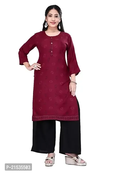 4k fashion Women Printed Kurti for Office Wear, Casual Kurti, Regular Wear,Kurta for Women/Girls Kurtis (M, Maroon)-thumb3