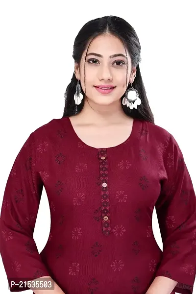 4k fashion Women Printed Kurti for Office Wear, Casual Kurti, Regular Wear,Kurta for Women/Girls Kurtis (M, Maroon)-thumb0