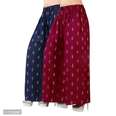 4k fashion Western Woman's Fit Relaxed Palazzo Bottom (M, Blue and Maroon)