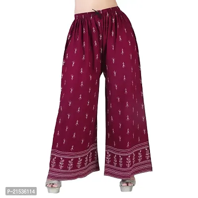 4k fashion Western Woman's Fit Relaxed Palazzo Bottom (M, Maroon and Black)-thumb2