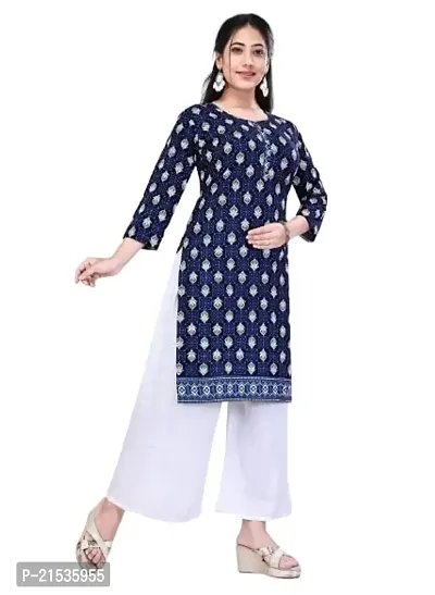 4k fashion Women Printed Kurti with Palazzo for Office Wear | Casual Kurti Regular Wear Kurta for Women | Girls Kurtis and Palazzo Blue