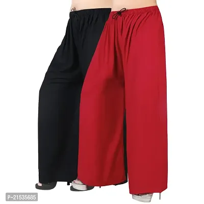 4k fashion Western Woman's Fit Relaxed Palazzo Bottom (M, Black and RED)