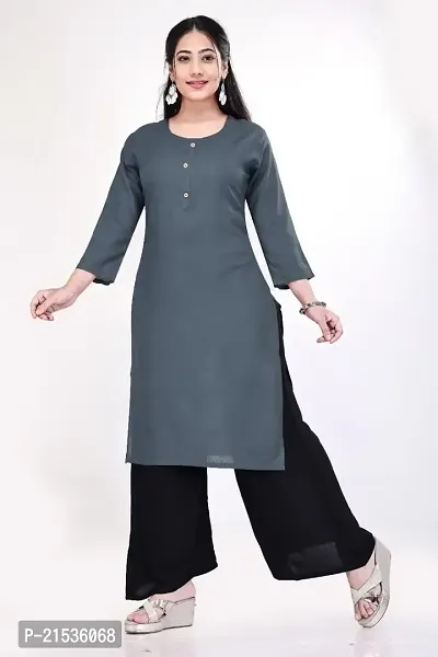 4k fashion Women Plain Kurti for Office Wear, Casual Kurti, Regular Wear,Kurta for Women/Girls Kurtis (M, Grey)-thumb2