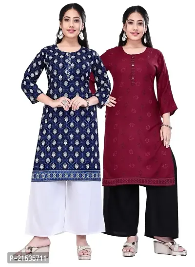 4k fashion Women Printed Kurti for Office Wear, Casual Kurti, Regular Wear,Kurta for Women/Girls Kurtis (M, Blue and Maroon)