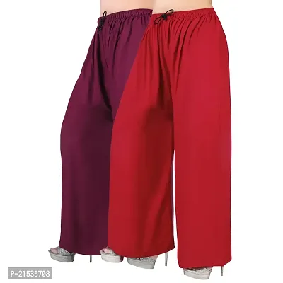 4k fashion Western Woman's Fit Relaxed Palazzo Bottom (M, Maroon and RED)-thumb0