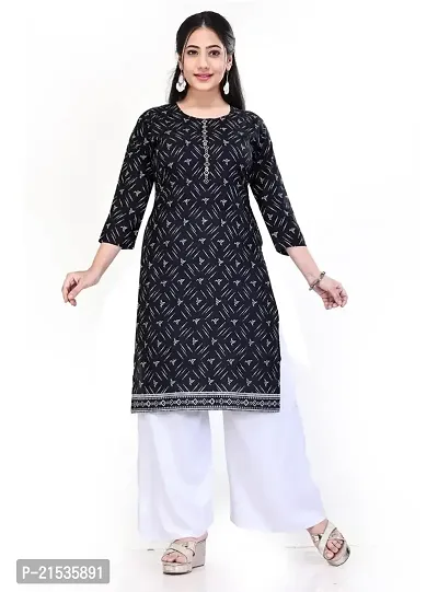 4k fashion Women Printed Kurti for Office Wear, Casual Kurti, Regular Wear,Kurta for Women/Girls Kurtis (M, Black and Blue)-thumb5