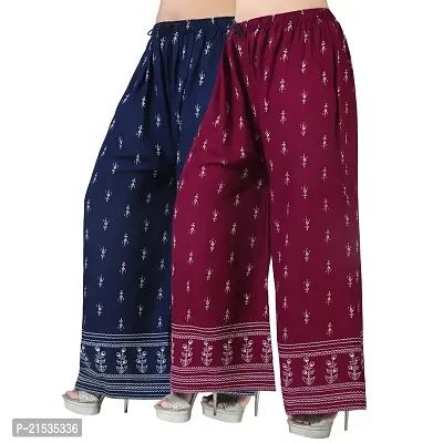 4k fashion Western Woman's Fit Relaxed Palazzo Bottom (M, Blue and Maroon)-thumb0