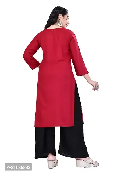 4k fashion Women Plain Kurti for Office Wear, Casual Kurti, Regular Wear,Kurta for Women/Girls Kurtis (M, RED)-thumb3